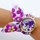 Montre papillon rose or bracelet tissu