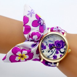 Montre foulard rose violette or bracelet tissu