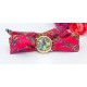 Montre femme arabesque rouge rose or bracelet tissu