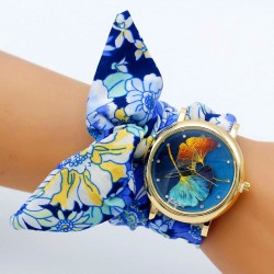 Montre foulard Ginkgo Biloba or bracelet tissu