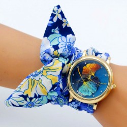 Montre foulard trèfle nocturne or bracelet tissu