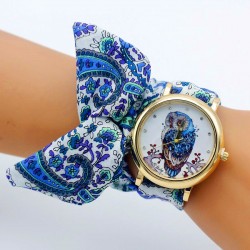 Montre foulard chouette hibou or bracelet tissu