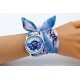 Montre femme papillon cercle argenté bracelet tissu à nouer