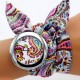 Montre femme arabesque rose argenté bracelet tissu à nouer