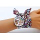 Montre femme arabesque rose argenté bracelet tissu à nouer