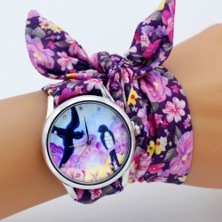 Montre foulard hirondelle argent bracelet tissu