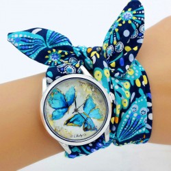 Montre foulard couple papillon argent bracelet tissu