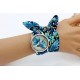 Montre couple papillon argent bracelet tissu