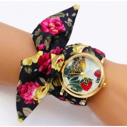 Montre foulard papillon fraise or bracelet turban