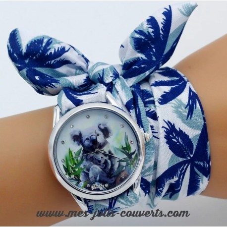 Montre koala argent bracelet tissu