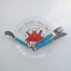 assiette et trio de petits couverts motif crabe marché noel de lamballe