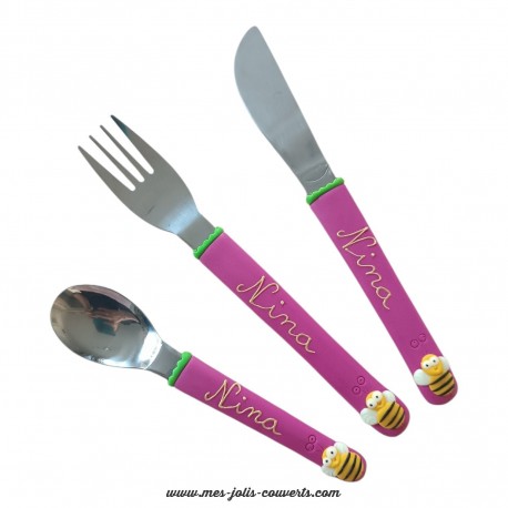 Couverts enfant abeille de couleur rose parfait pour les petites filles!
