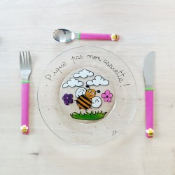 Original coffret assiette et 3 couverts abeilles - Mes Jolis Couverts
