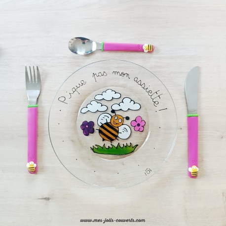 Original coffret assiette et 3 couverts abeilles - Mes Jolis Couverts