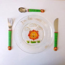 Assiette + 3 couverts Lion