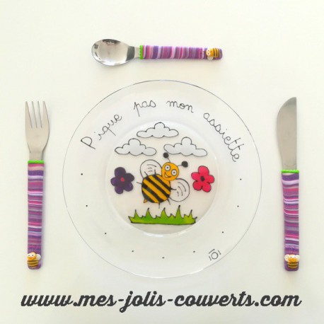 Original coffret assiette et 3 couverts abeilles - Mes Jolis Couverts