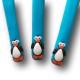 Motifs en relief 3D pour les petits couverts pingouin de couleur bleu turquoise.