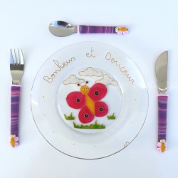 Assiette + 3 couverts Papillon