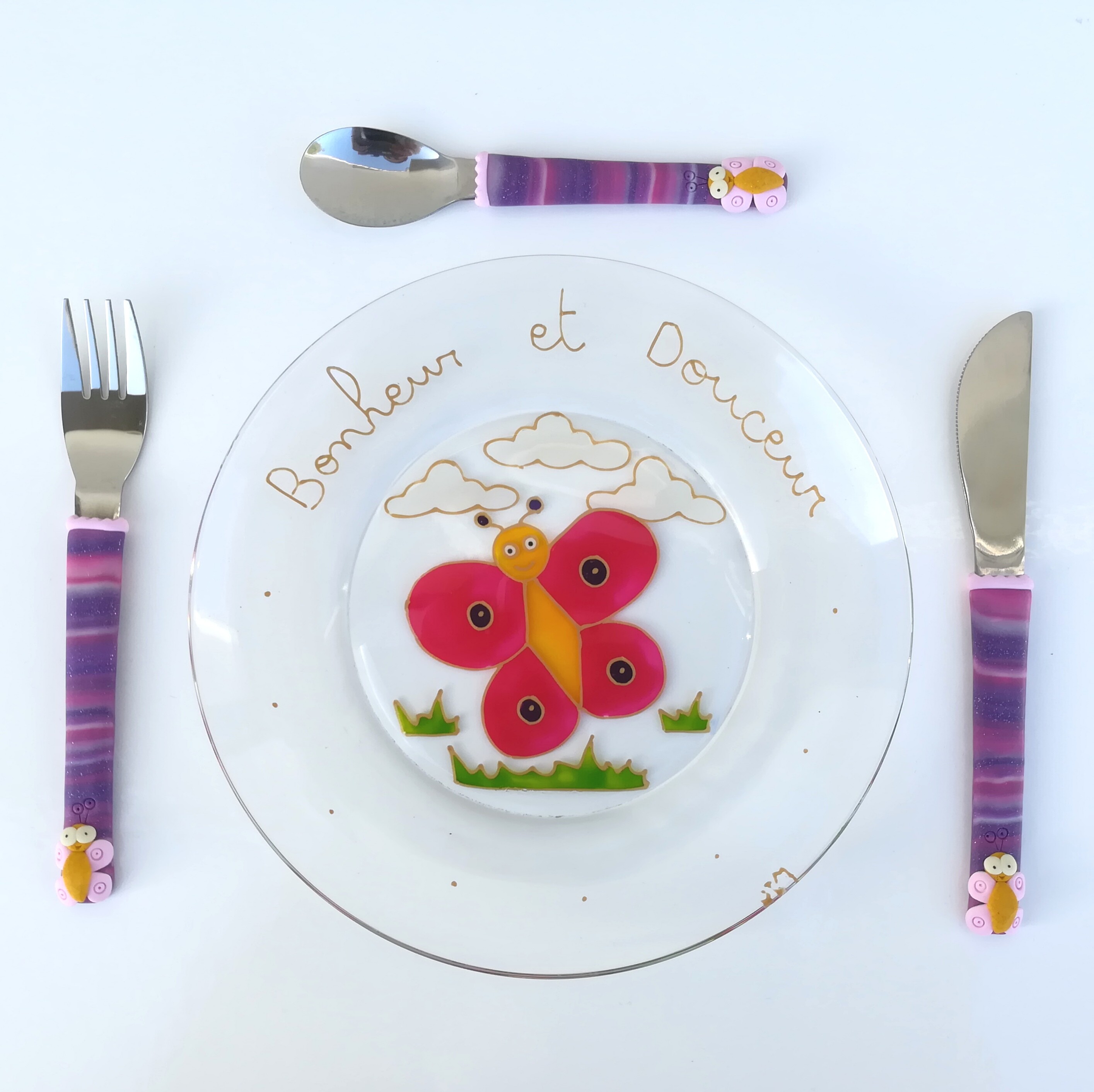 Assiette Cuillere Fourchette Et Couteau Papillon Fabriques En Bretagne Et Lavable Au Lave Vaisselle Mes Jolis Couverts