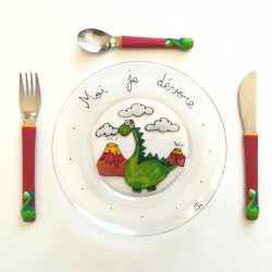 Assiette + 3 couverts Dinosaure