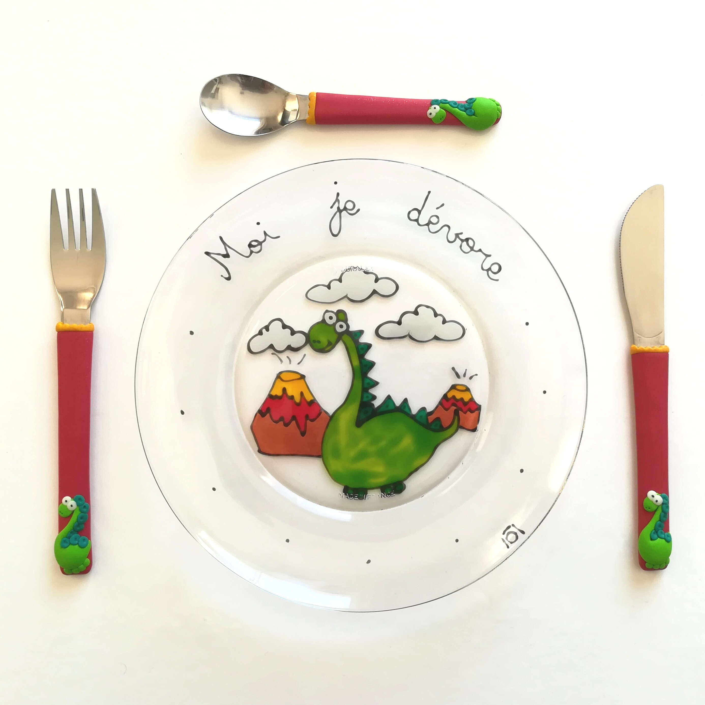 Ensemble dinosaure:Créations artisanales des Arts de la Table pour les  enfants - Mes Jolis Couverts