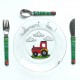 Assiette + 3 couverts tracteur et vache