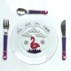 Assiette + 3 couverts Flamant-Rose